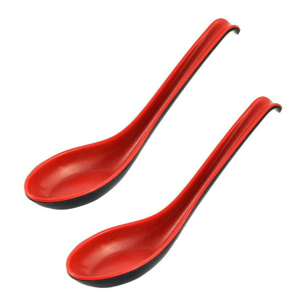Rice Spoons Asian Red and Black Chinese Won Ton Soup Spoon Happy Sales Melamine Soba 6 Pack Ladle Style